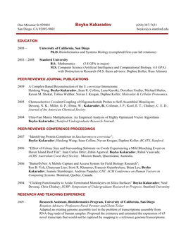 Boyko Kakaradov (650) 387-7631 San Diego, CA 92092-9801 Boyko@Cs.Stanford.Edu