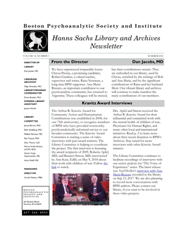 Hanns Sachs Library and Archives Newsletter