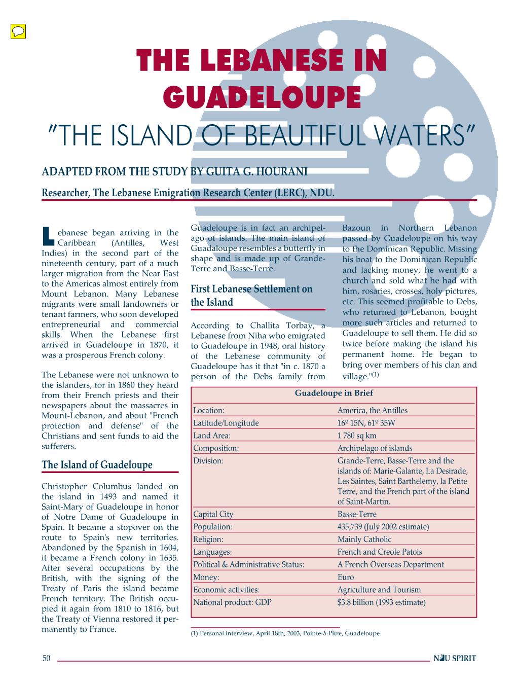 The Lebanese in Guadeloupe ”The Island of Beautiful Waters”