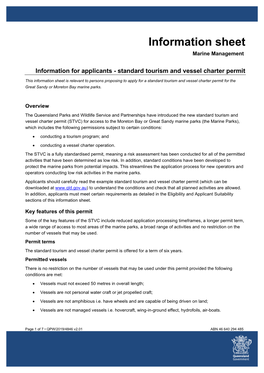 Standard Tourism and Vessel Charter Permit QPW/2019/4846