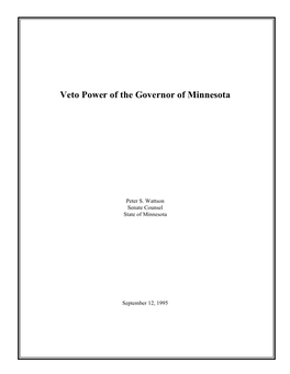 Veto Power of the Governor of Minnesota