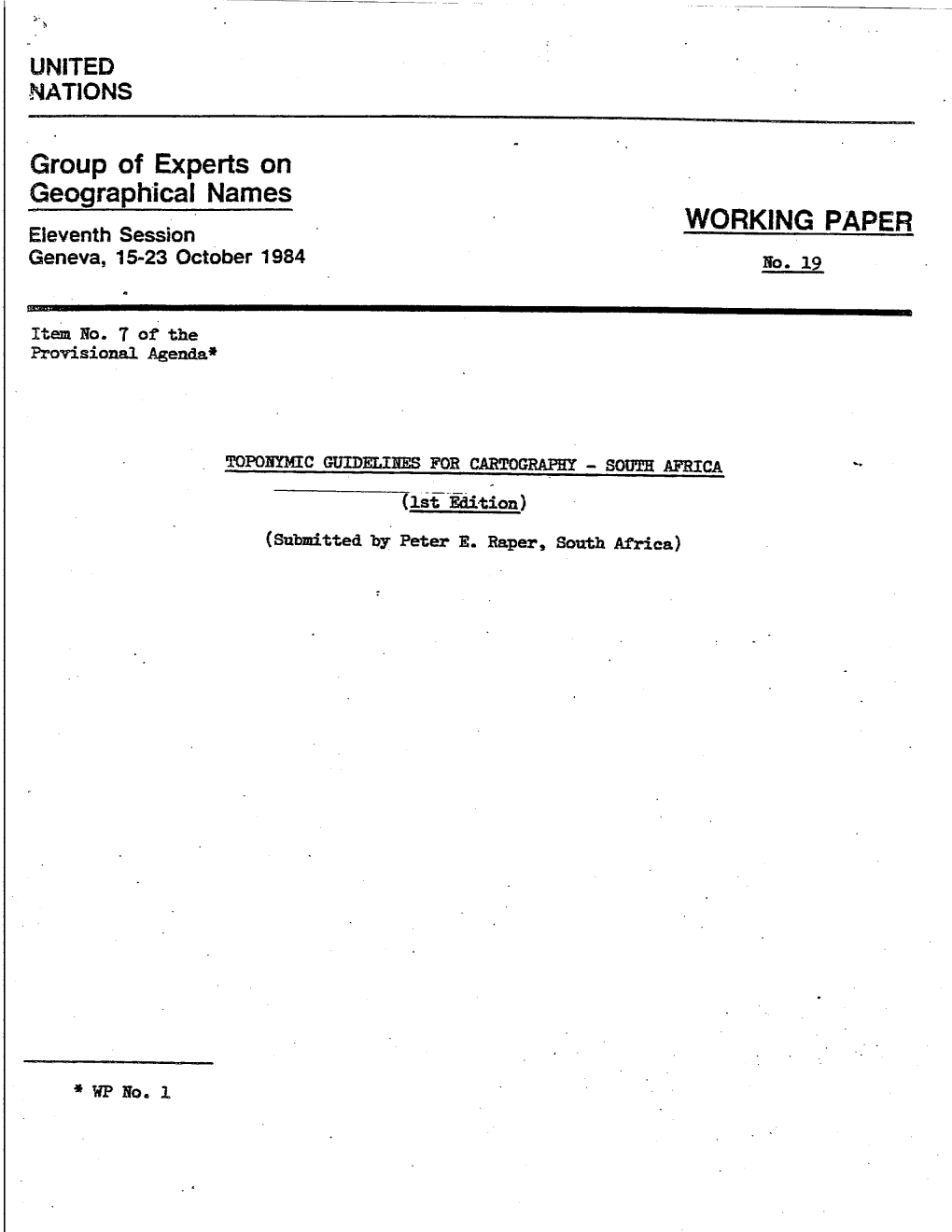 Group of Experts on Geographical Names -— WORKING PAPER Eleventh Session ~ Geneva, 15-23 October 1984 No