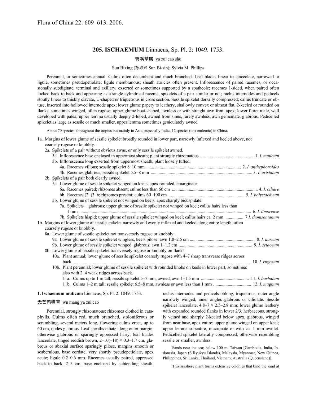 Flora of China 22: 609–613. 2006. 205. ISCHAEMUM Linnaeus, Sp. Pl. 2