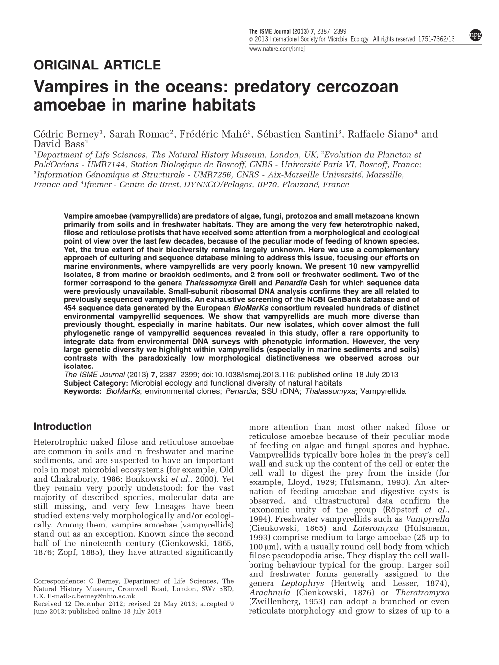 Predatory Cercozoan Amoebae in Marine Habitats