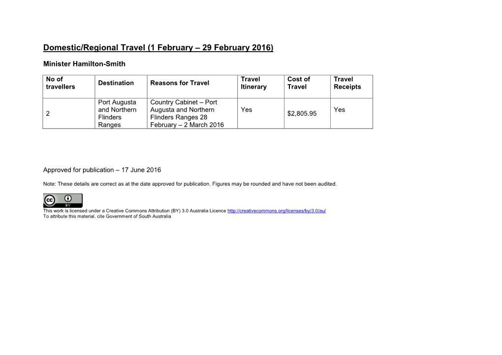 Domestic/Regional Travel (1 February – 29 February 2016)