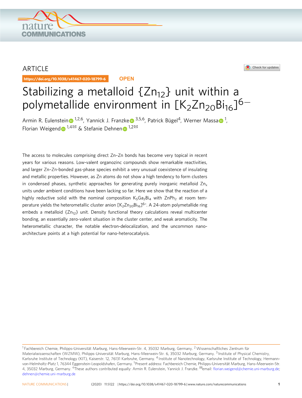 {Zn12} Unit Within a Polymetallide Environment in [K2zn20bi16]
