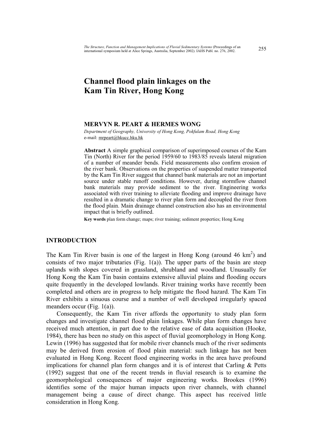 Channel Flood Plain Linkages on the Kam Tin River, Hong Kong