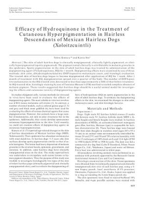 Efficacy of Hydroquinone in the Treatment of Cutaneous Hyperpigmentation in Hairless Descendants of Mexican Hairless Dogs (Xoloitzcuintli)