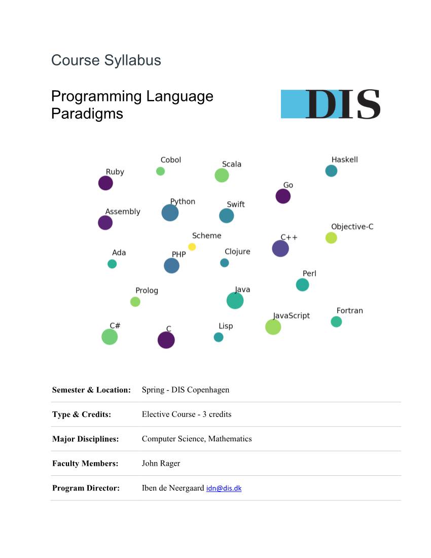 Course Syllabus Programming Language Paradigms