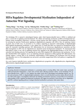 Hifa Regulates Developmental Myelination Independent of Autocrine Wnt Signaling