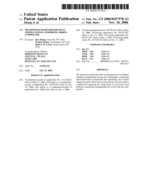 (12) Patent Application Publication (10) Pub. No.: US 2006/0257578 A1 Zhang Et Al