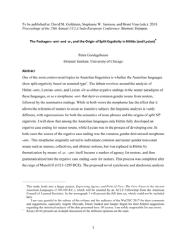 The Packagers -Ant- and -A-, and the Origin of Split-Ergativity in Hittite (And Lycian)∗