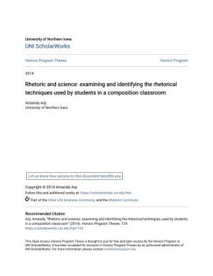 Rhetoric and Science: Examining and Identifying the Rhetorical Techniques Used by Students in a Composition Classroom