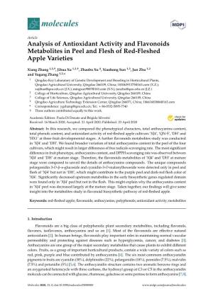 Analysis of Antioxidant Activity and Flavonoids Metabolites in Peel and Flesh of Red-Fleshed Apple Varieties