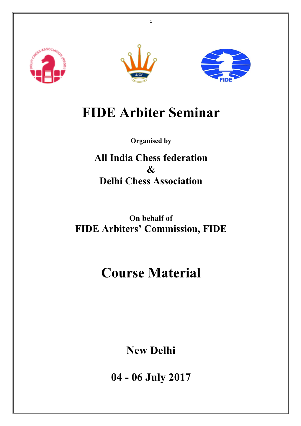 FIDE Arbiter Seminar Course Material