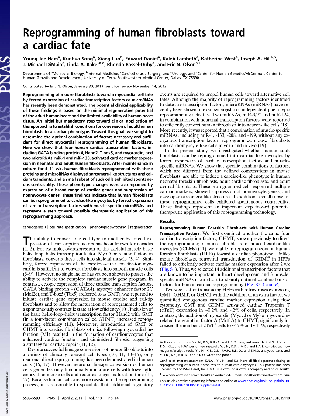 Reprogramming of Human Fibroblasts Toward a Cardiac Fate