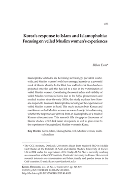 Korea's Response to Islam and Islamophobia: Focusing on Veiled