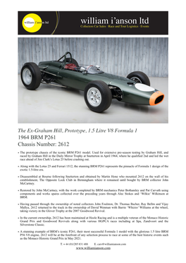 Graham Hill, Prototype, 1.5 Litre V8 Formula 1 1964 BRM P261 Chassis Number: 2612