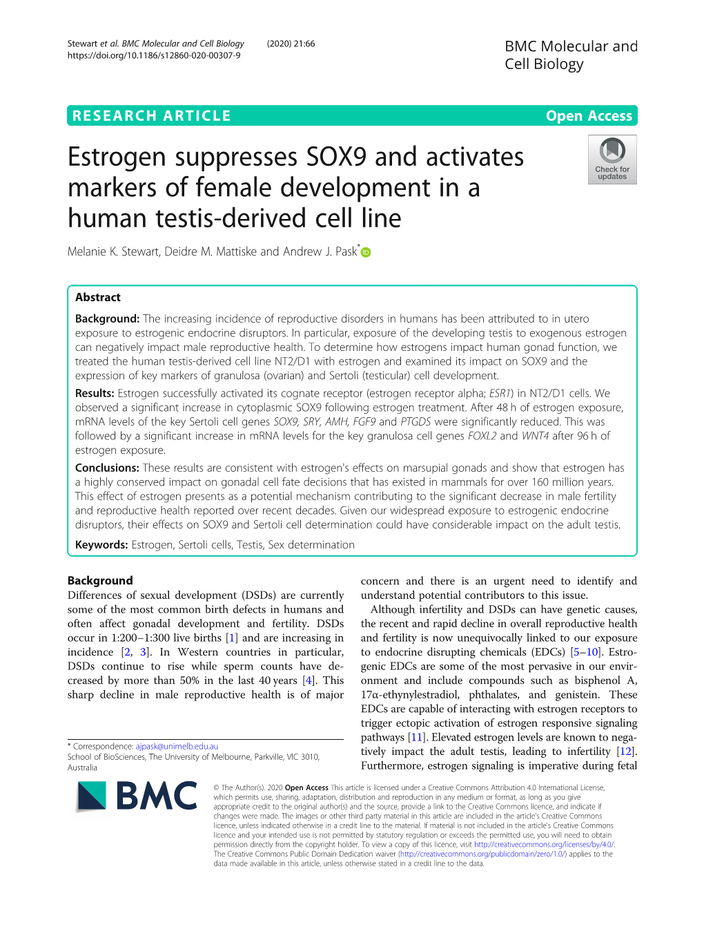 Estrogen Suppresses SOX9 and Activates Markers of Female Development in a Human Testis-Derived Cell Line Melanie K