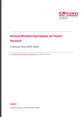 Annual Monitoring Update on Postal Services: Financial Year 2019-2020