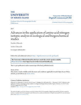 Advances in the Application of Amino Acid Nitrogen Isotopic Analysis in Ecological and Biogeochemical Studies Naohiko Ohkouchi