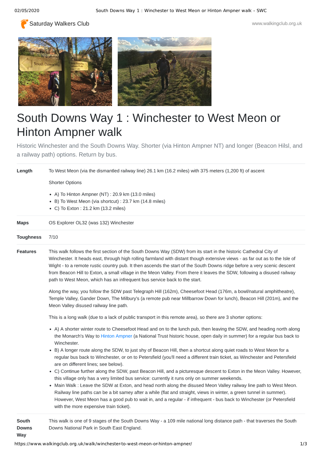 Winchester to West Meon Or Hinton Ampner Walk - SWC