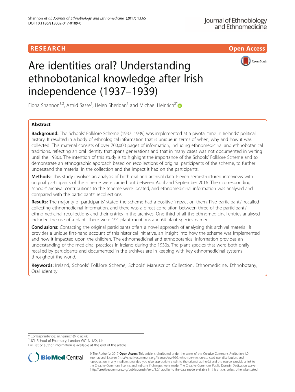 Are Identities Oral? Understanding Ethnobotanical Knowledge After Irish Independence