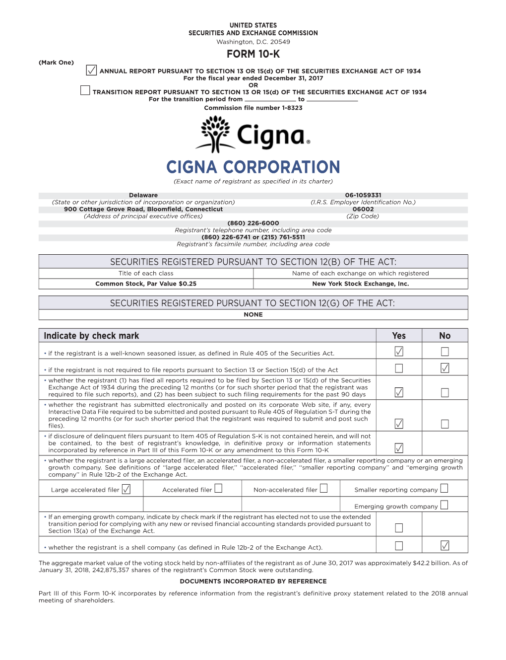 CIGNA CORPORATION (Exact Name of Registrant As Specified in Its Charter)