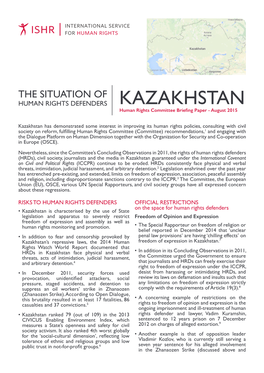 KAZAKHSTAN Human Rights Committee Briefing Paper - August 2015