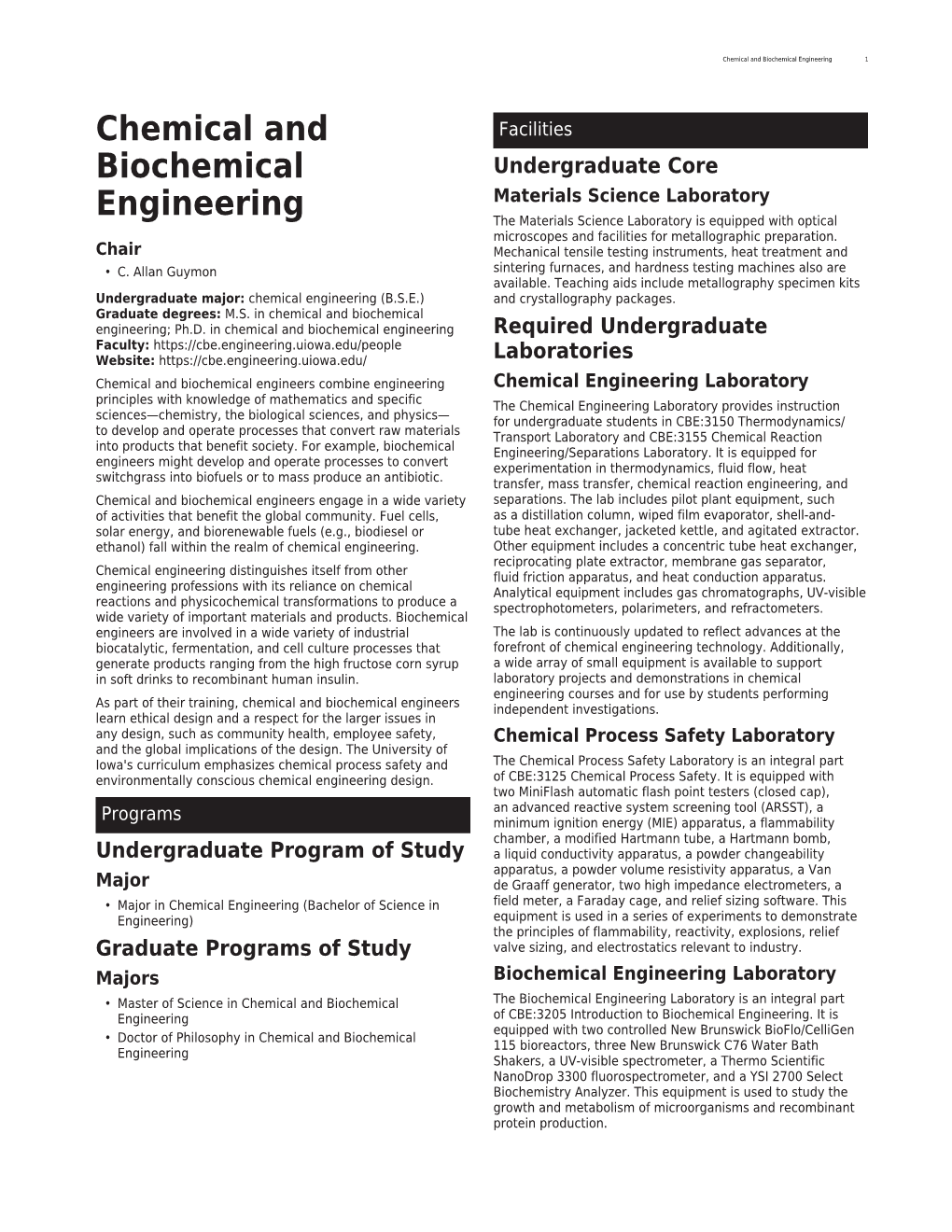 Chemical and Biochemical Engineering 1