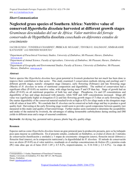 Neglected Grass Species of Southern Africa: Nutritive Value of Conserved