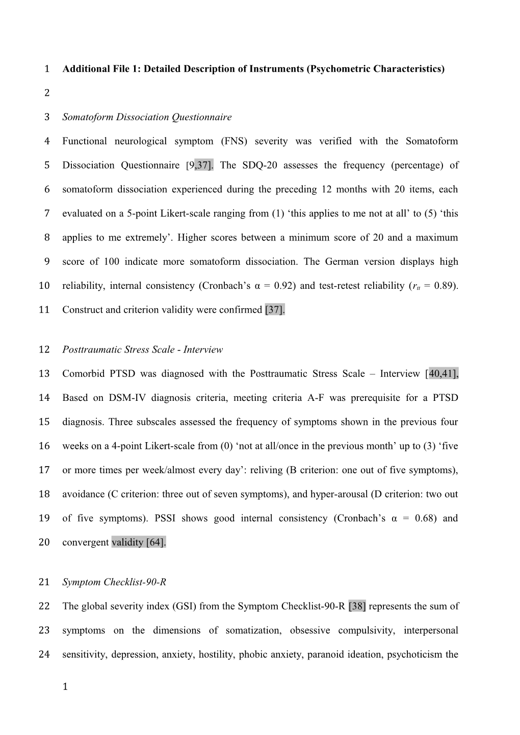 Additional File 1: Detailed Description of Instruments (Psychometric Characteristics)