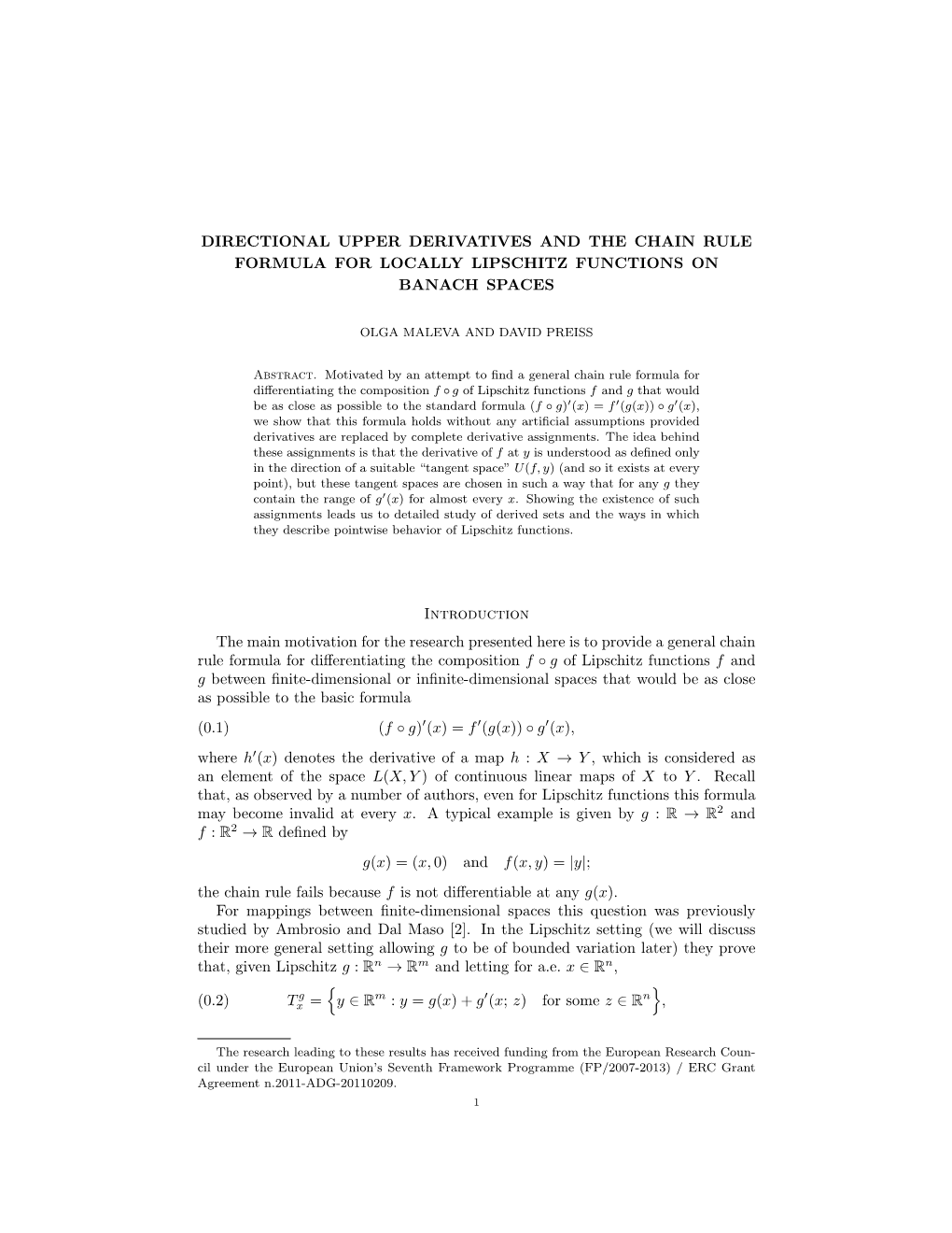 Directional Upper Derivatives and the Chain Rule Formula for Locally Lipschitz Functions on Banach Spaces