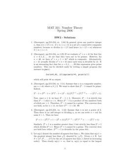MAT 311: Number Theory Spring 2006
