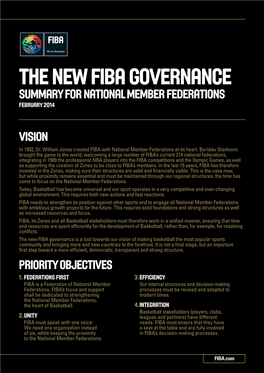 THE NEW FIBA GOVERNANCE Summary for National Member Federations February 2014