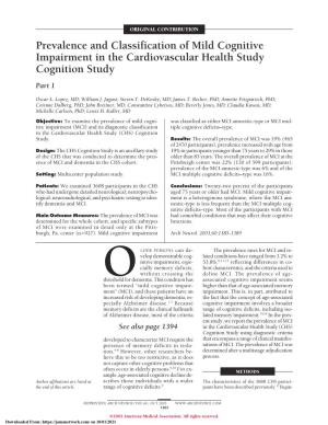 Prevalence and Classification of Mild Cognitive Impairment in the Cardiovascular Health Study Cognition Study Part 1