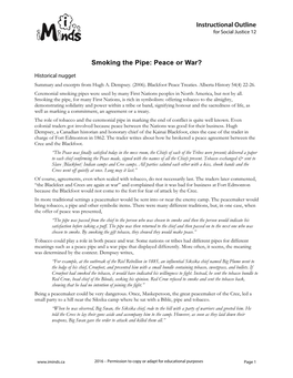Instructional Outline Smoking the Pipe: Peace Or War?