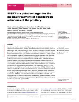 SSTR3 Is a Putative Target for the Medical Treatment of Gonadotroph Adenomas of the Pituitary