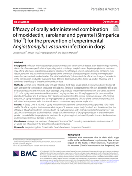 (Simparica Trio™) for the Prevention of Experimental Angiostrongylus Vasorum Infection in Dogs Csilla Becskei1*, Mirjan Thys1, Padraig Doherty2 and Sean P