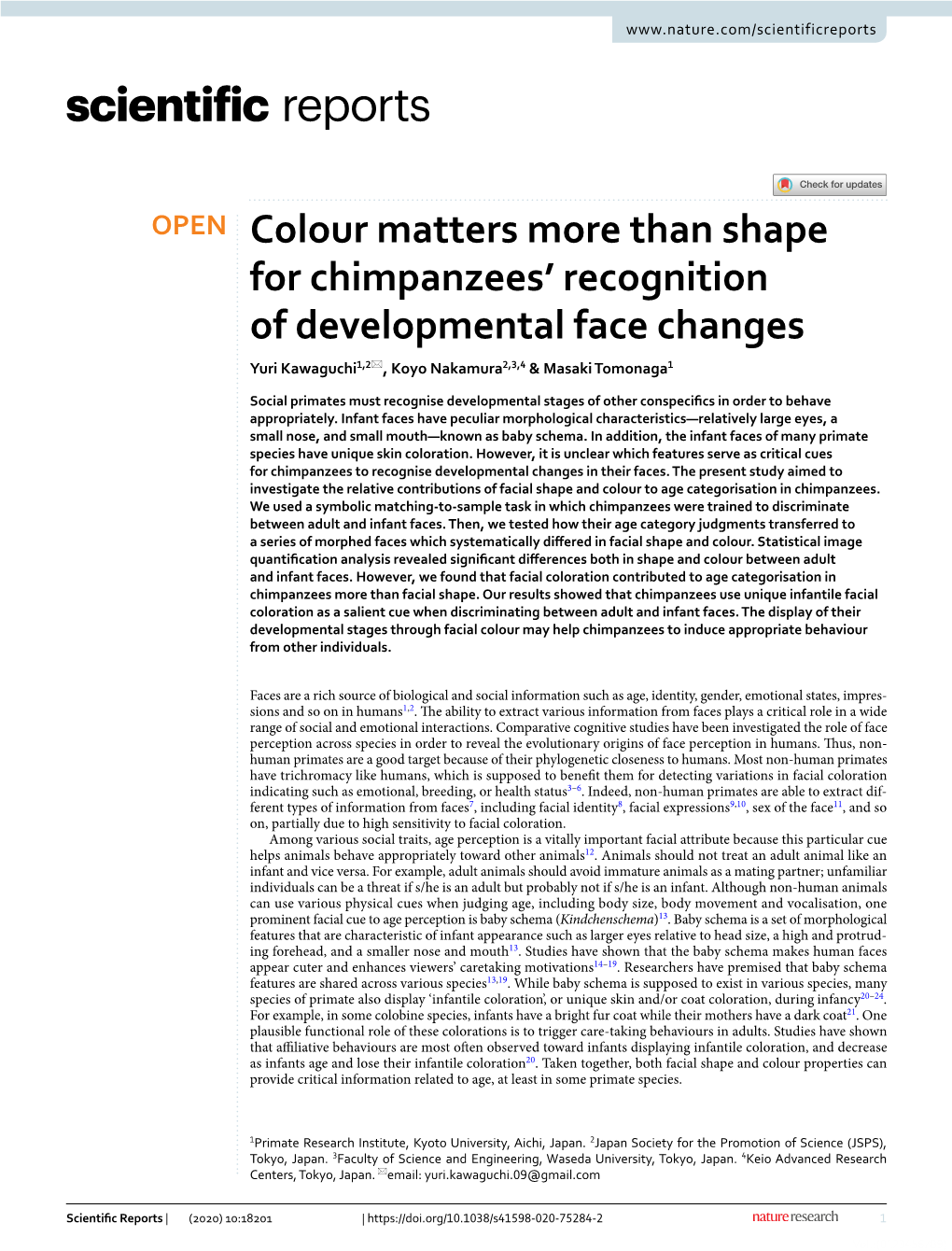 Colour Matters More Than Shape for Chimpanzees' Recognition Of