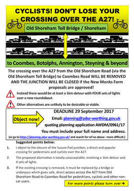 CYCLISTS! DON’T LOSE YOUR CROSSING OVER the A27! Old Shoreham Toll Bridge / Shoreham