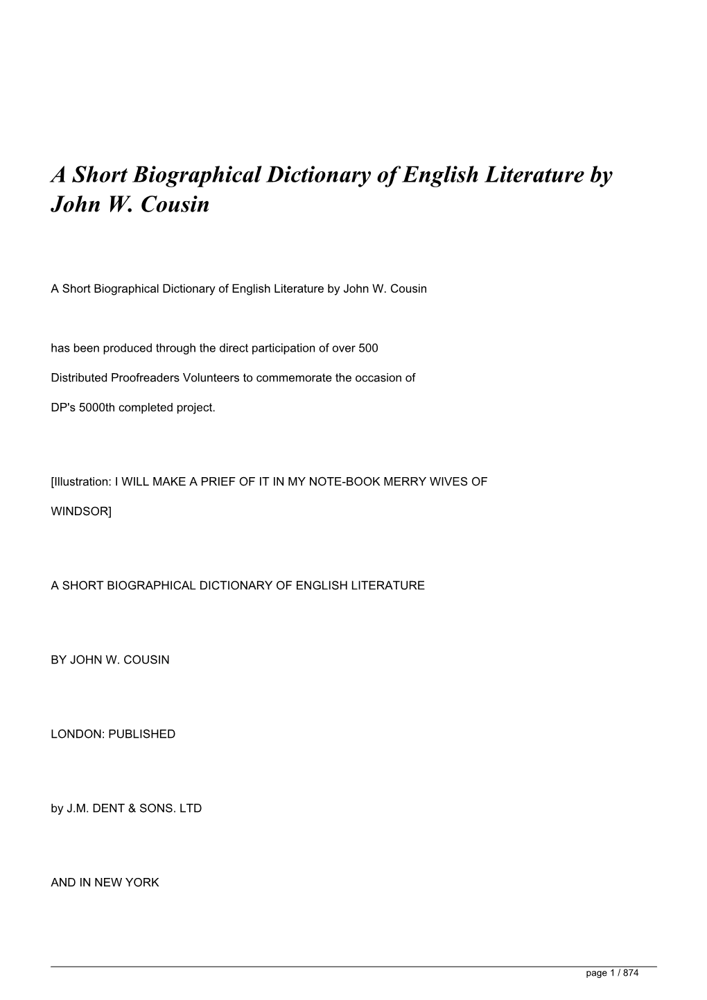 <H1>A Short Biographical Dictionary of English