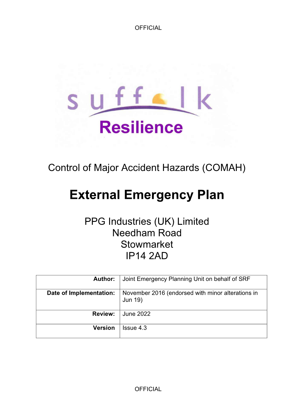 PPG Industries Ltd, Stowmarket, External Emergency Plan