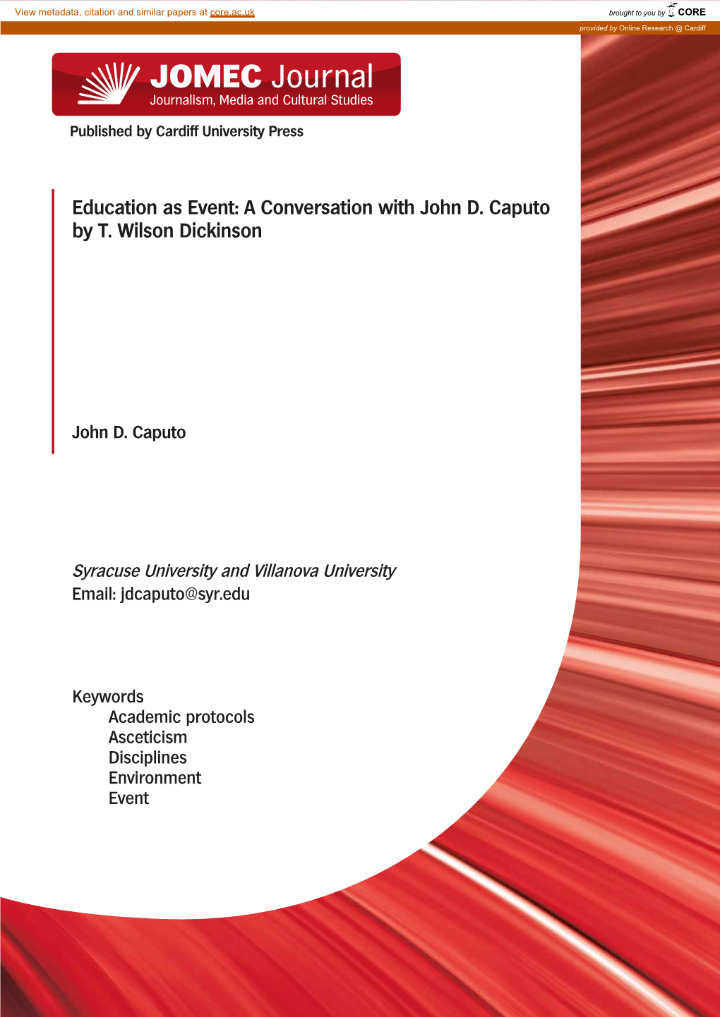 JOMEC Journal Journalism, Media and Cultural Studies