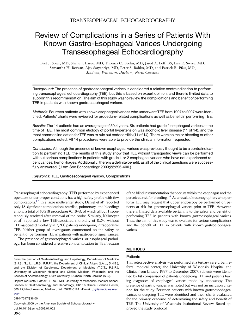 Review of Complications in a Series of Patients with Known Gastro-Esophageal Varices Undergoing Transesophageal Echocardiography