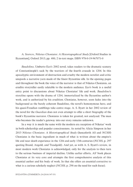A. Simpson, Niketas Choniates: a Historiographical Study [Oxford Studies in Byzantium], Oxford 2013, Pp