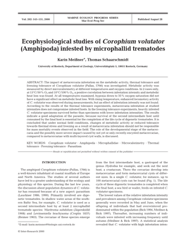 Ecophysiological Studies of Corophium Volutator (Amphipoda) Infested by Microphallid Trematodes