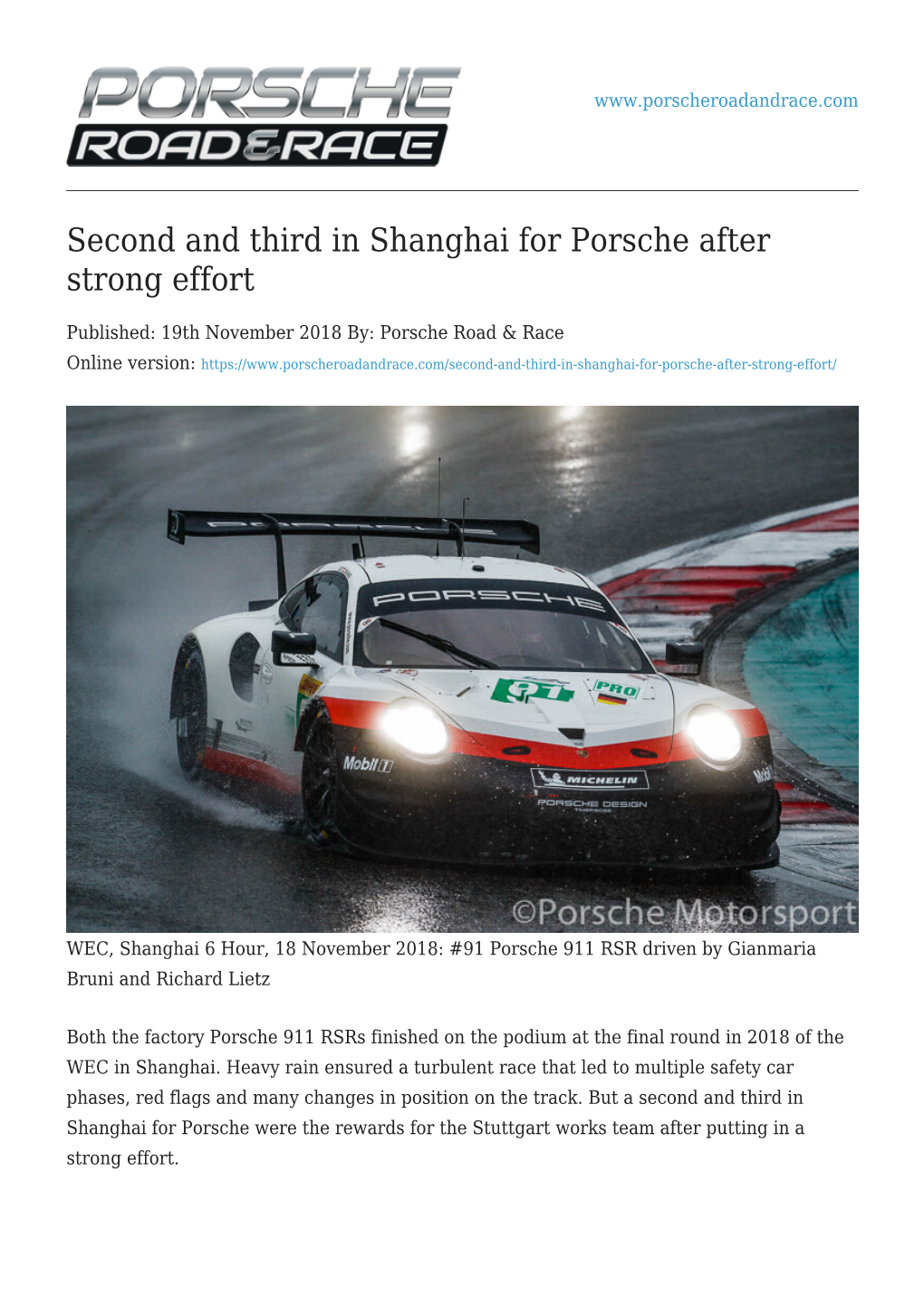 Second and Third in Shanghai for Porsche After Strong Effort