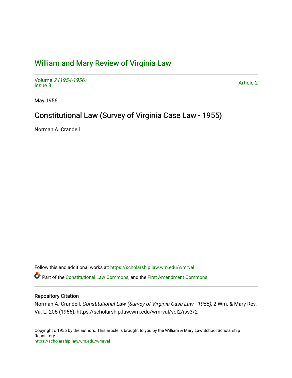 Constitutional Law (Survey of Virginia Case Law - 1955)