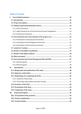 Table of Contents I